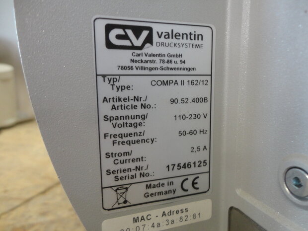 Valentin Compa II 162/12 Thermal Transfer Label Printer * RJ45 + USB - 300Dpi